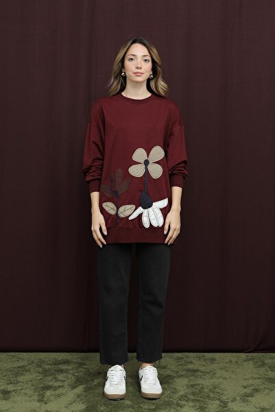 Puane Women's Floral Embroidered Tunic - 10721Tun - Burgundy