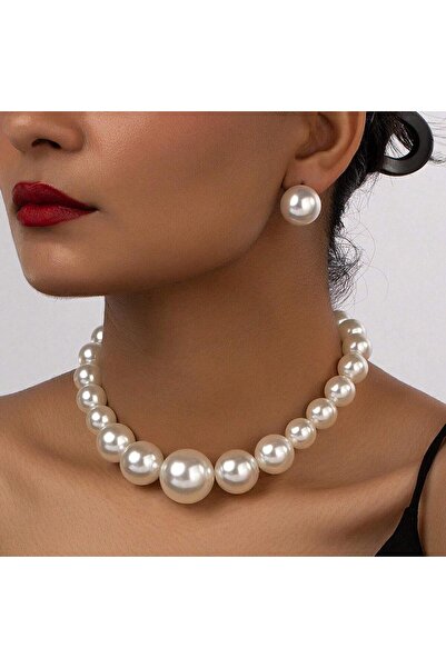 Pursehuit Σετ κολιέ και σκουλαρίκια, χρυσό, με μαργαριτάρια, Nichole C8