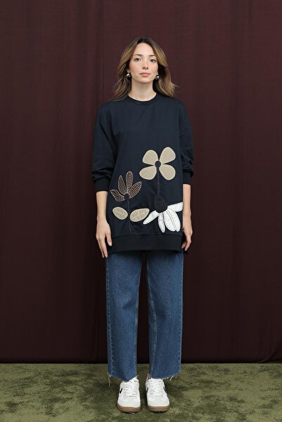 Puane Women's Floral Embroidered Tunic - 10721Tun - Navy