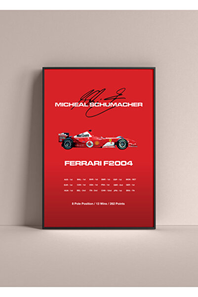Wooden Factory Michael Schumacher Ferrari F2004 F1 Siyah Çerçeveli Poster Tablo - Dijital Tasarım Duvar Dekoru