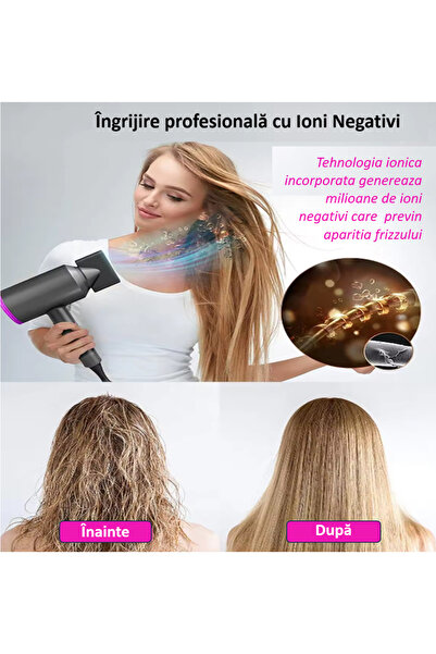SINZO Uscator de Par Profesional SINZO®, cu Ioni Negativi, 2000W, Nucleu Ceramic, Set 3 Accesorii incluse