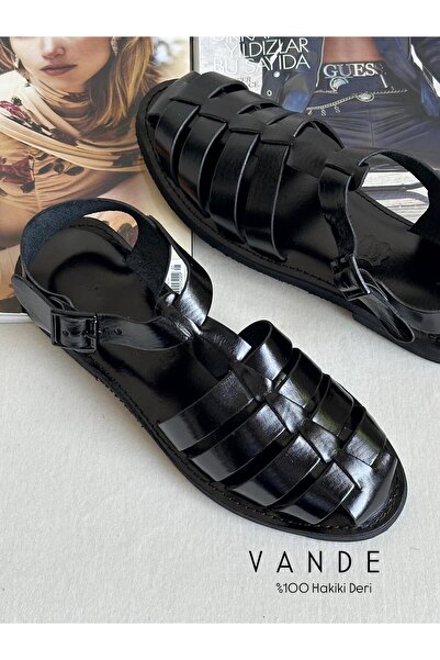 Zuum Vande 100% Genuine Leather Caged Women's Sandals - Black Leather
