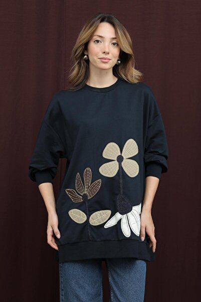 Puane Women's Floral Embroidered Tunic - 10721Tun - Navy