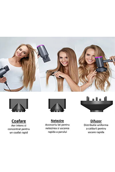 SINZO Uscator de Par Profesional SINZO®, cu Ioni Negativi, 2000W, Nucleu Ceramic, Set 3 Accesorii incluse