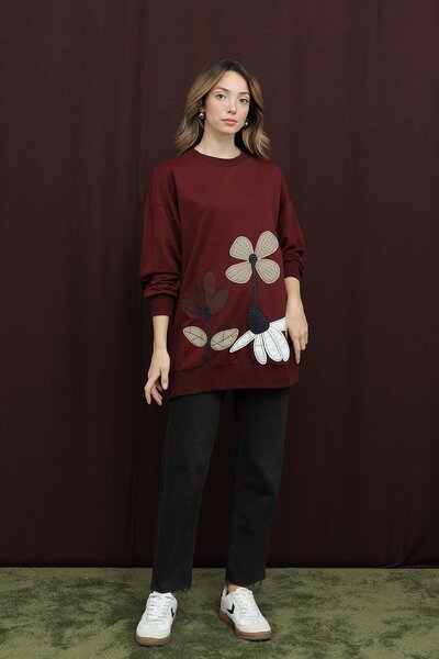 Puane Women's Floral Embroidered Tunic - 10721Tun - Burgundy