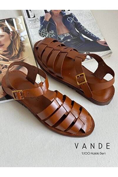 Zuum Vande 100% Genuine Leather Caged Women's Sandals - Tan Leather