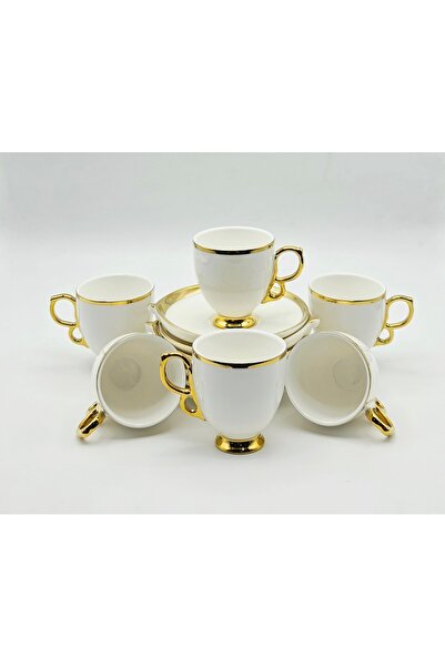 Tekbir GOLD BEYAZ PORSELEN KAHVE FİNCAN 12 Parça & 6 Kişilik