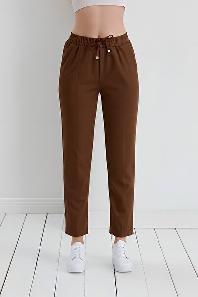 VOICTEC Bell Fabric Pocket High Waist Elastic Carrot Trousers