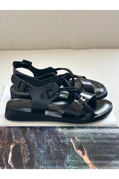 Zuum Maros 100% Genuine Leather Women's Sandals - Black Leather