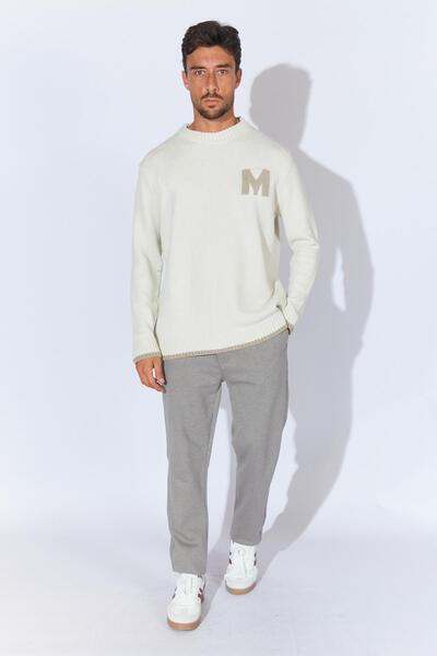 TENA Ανδρικό πουλόβερ με λαιμόκοψη εκρού