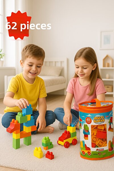 hak-iş oyuncak Dede Multi Blocks 62 Piece Educational Colorful Building Toy B...