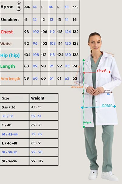 Pozitif Üniforma Women's White Classic Collar Doctor Apron Nurse Pharmacist Teacher Laboratory - Alpaca Fabric