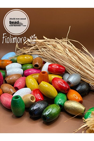 Fiolimore خرز خشبي بيضاوي بألوان مختلطة مقاس 20 × 30 مم (13 قطعة) خرز خشبي بت...