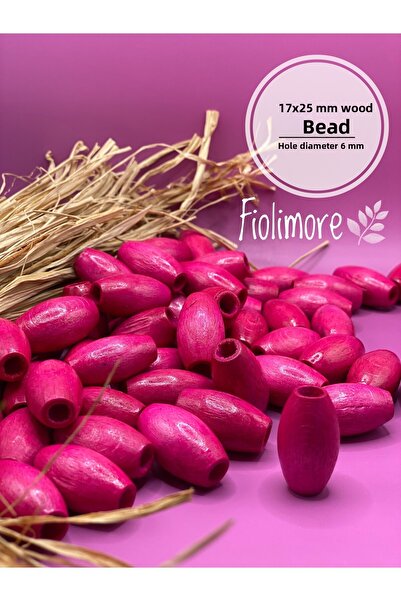 Fiolimore Mărgele din lemn ovală roz fucsia de 17x25 mm (50 grame 18 bucăți) ...