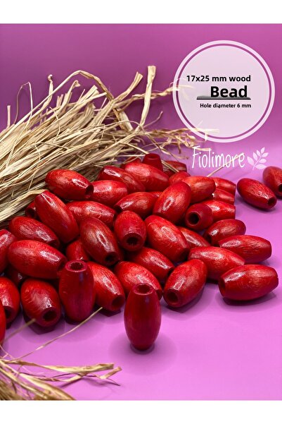 Fiolimore Mărgele de lemn ovală roșie de 17x25 mm (50 grame 18 bucăți) Design...