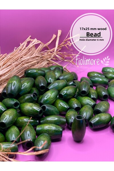 Fiolimore Mărgele din lemn oval verde kaki de 17x25 mm (50 grame 18 bucăți) G...