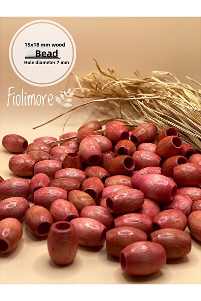 Fiolimore خرز خشبي بيضاوي وردي مقاس 15 × 18 مم (50 جرام 40 قطعة) تصميم حقيبة ...