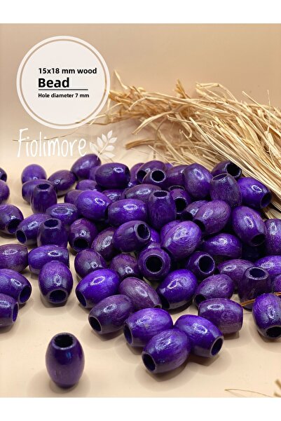 Fiolimore 15x18 ملم خرز خشبي بيضاوي أرجواني (50 جرام 40 قطعة) حقيبة مكرامية ت...