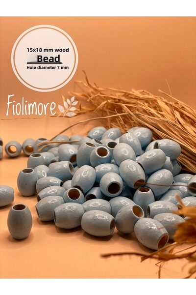 Fiolimore خرز خشبي بيضاوي أزرق مقاس 15 × 18 مم (50 جرام 40 قطعة) تصميم حقيبة ...