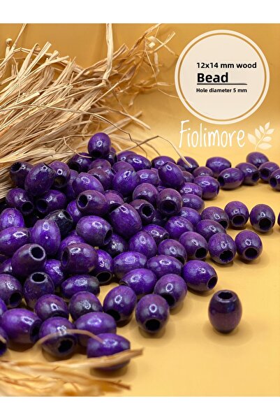Fiolimore خرز خشبي بيضاوي أرجواني 12 × 14 مم (50 جرام 62 قطعة) تصميم حقيبة مك...
