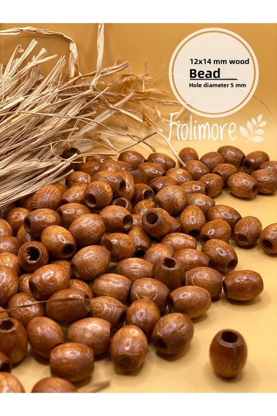 Fiolimore خرز خشبي بيضاوي بني داكن 12 × 14 مم (50 جرام 62 قطعة) تصميم حقيبة م...