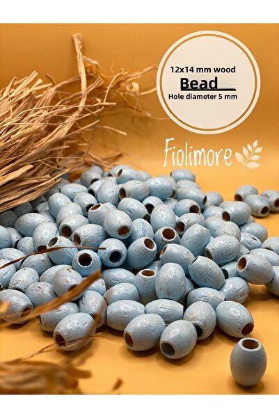 Fiolimore خرز خشبي بيضاوي أزرق مقاس 12 × 14 مم (50 جرام 62 قطعة) تصميم حقيبة ...