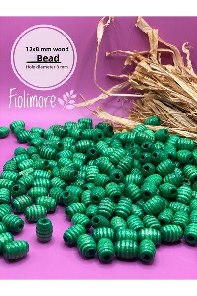 Fiolimore 12x8 ملم مكرونة خضراء بيضاوية خرز خشبي غلاف ملتوي (50 جرام 114 قطعة...