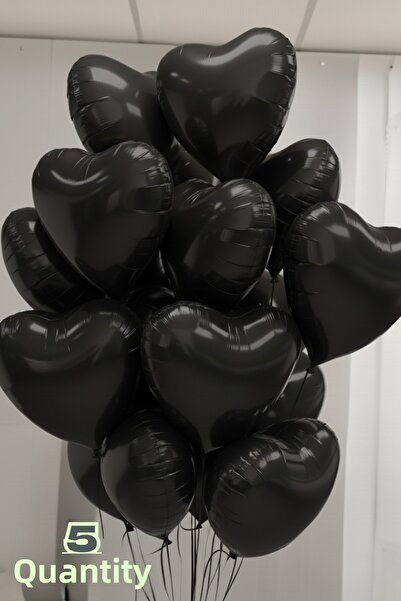 Baloncu Nene 5 قطع من بالونات القلب السوداء المصنوعة من رقائق الألومنيوم وشري...