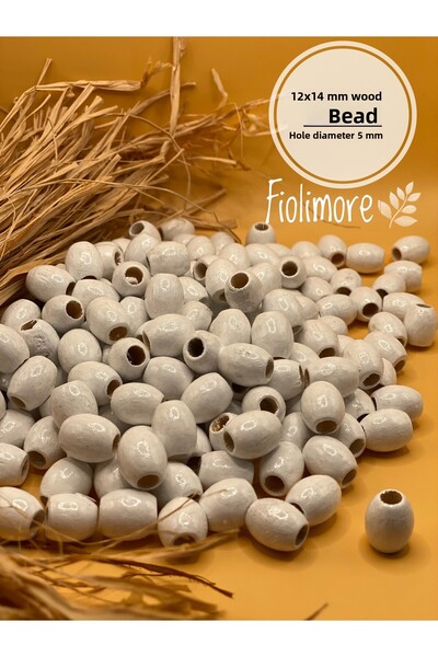 Fiolimore خرز خشبي بيضاوي أبيض مقاس 12 × 14 مم (50 جرام 62 قطعة) تصميم حقيبة ...