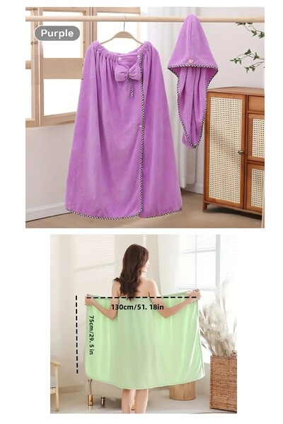 Nadom 2 Piece Bathrobe Towel Set Towel Skirt Soft Snap-On Bathrobe