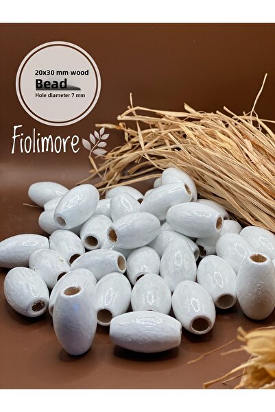 Fiolimore خرز خشبي بيضاوي أبيض مقاس 20×30 ملم (13 قطعة) لتصميم حقائب المكرامي...