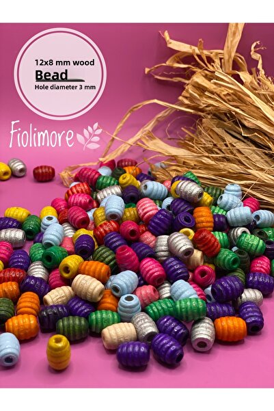 Fiolimore 12x8 ملم حبات خشبية بيضاوية ملونة على شكل مكرونة (50 جرام 114 قطعة)...