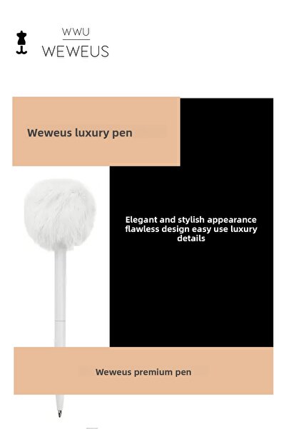 Weweus White Rose Feather Pompom Luxury Ballpoint Pen