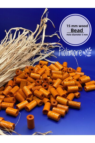 Fiolimore خرز خشبي أنبوبي برتقالي مقاس 15 ملم (50 جرام 100 قطعة) قطر الفتحة 3...