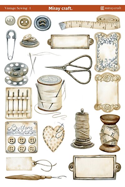 MirayDesign 1 autocolant vintage cu tematică de cusut, 12*17 cm, pentru album...