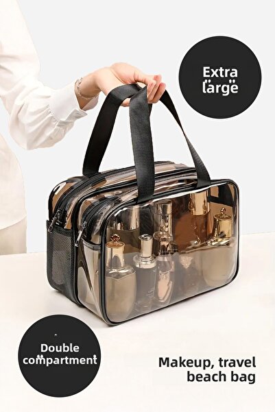 ALEXANDER HUD Transparentă cu două compartimente plasă mare pentru femei de călătorie pentru îngrijire cosmetică pentru plajă, geantă de machiaj, organizator de valiză