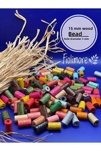Fiolimore خرز خشبي أنبوبي مختلط الألوان 15 ملم (50 جرام 100 قطعة) قطر الفتحة ...