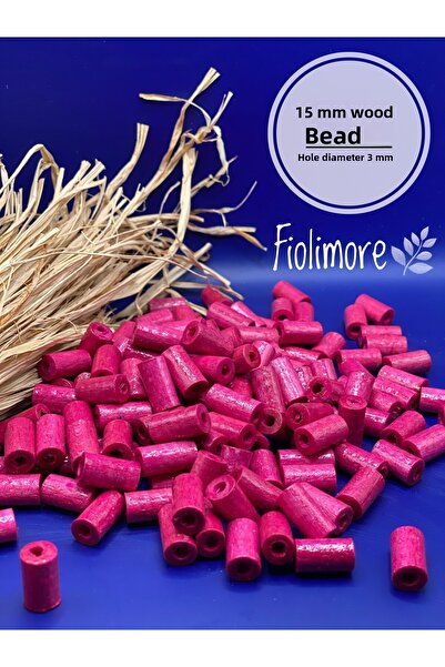 Fiolimore Mărgele din lemn cu tub decupat roz fucsia de 15 mm (50 grame 100 b...
