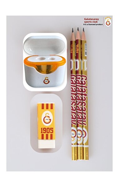 Galatasaray Licensed Pencil Set (3 Pencils, Eraser, White Sharpener)