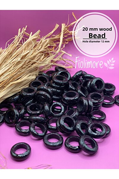 Fiolimore 20 ملم خرز خشبي مسطح أسود (50 جرام 65 قطعة) قطر الفتحة 12 ملم تصميم...