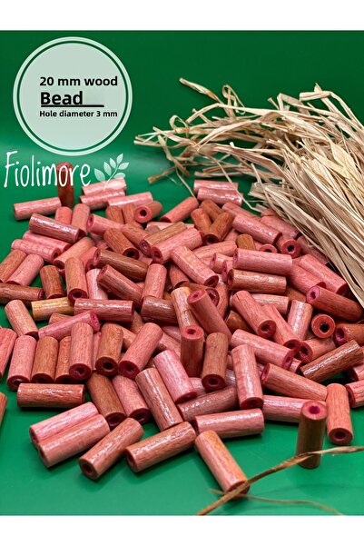 Fiolimore Mărgele din lemn de 20 mm, roz, tub tăiat (50 grame, 120 bucăți) Di...