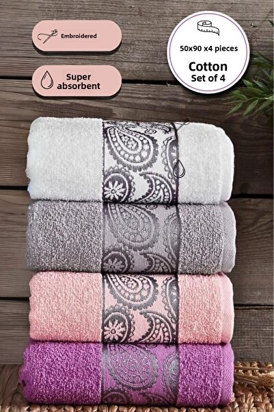 Acacia Set of 4 Embroidered Shawl Towels 50X90 cm