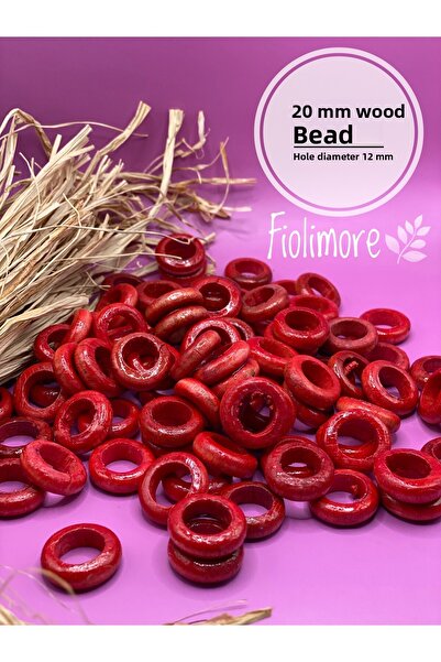 Fiolimore 20 ملم خرز خشبي مسطح أحمر (50 جرام 65 قطعة) قطر الفتحة 12 ملم تصميم...