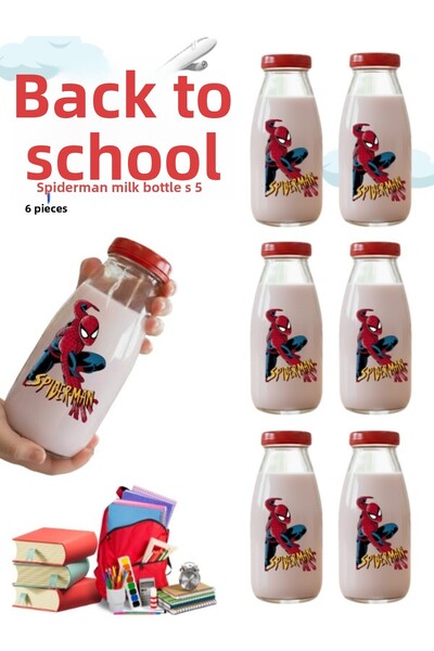 Milea 6 Pcs Red Leak-Proof Cap Transparent Glass Bottle Milk Lemonade Soft Dr...