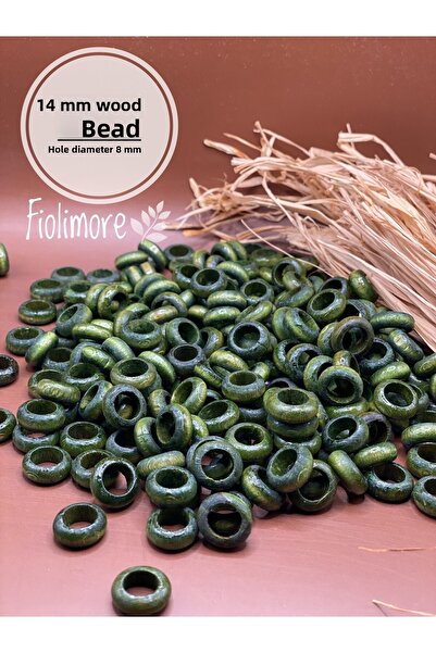 Fiolimore خرز خاتم مسطح من الخشب الأخضر الكاكي 14 ملم (25 جرام 80 قطعة) قطر ا...