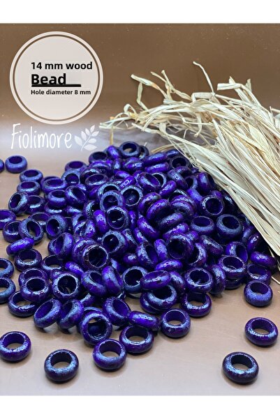 Fiolimore 14 мм лилави дървени плоски пръстени (25 грама, 80 броя) Диаметър н...