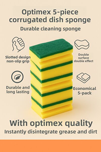 OPTİMEX Burete de vase ondulat din 5 bucăți cu fibre de pâslă – Burete de cur...