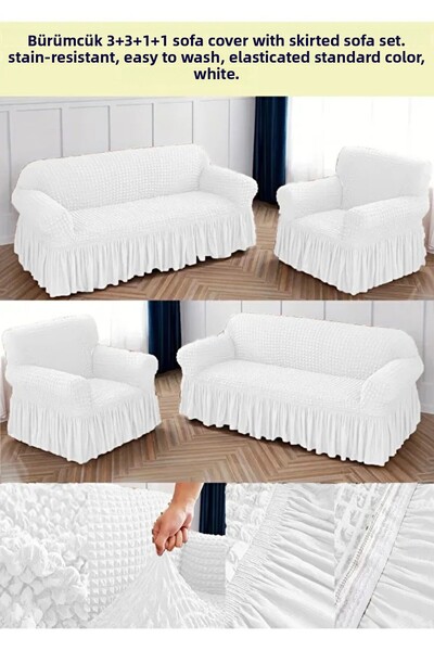 ARİFE HOME Bürümcük Cotton Sofa Sofa Cover Set Sofa Sofa Cover with Elastic Skirt 3+3+1+1 Standard
