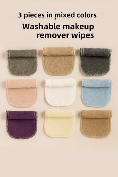 MEŞELİ TEKSTİL 3 Pieces of Makeup Removal Wipes Makeup Removal Pad Colored Co...