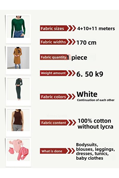 Yiğit Kumaş White Thin Camisole Fabric Set, Sizes 4-10-11 Yards 3 Pieces